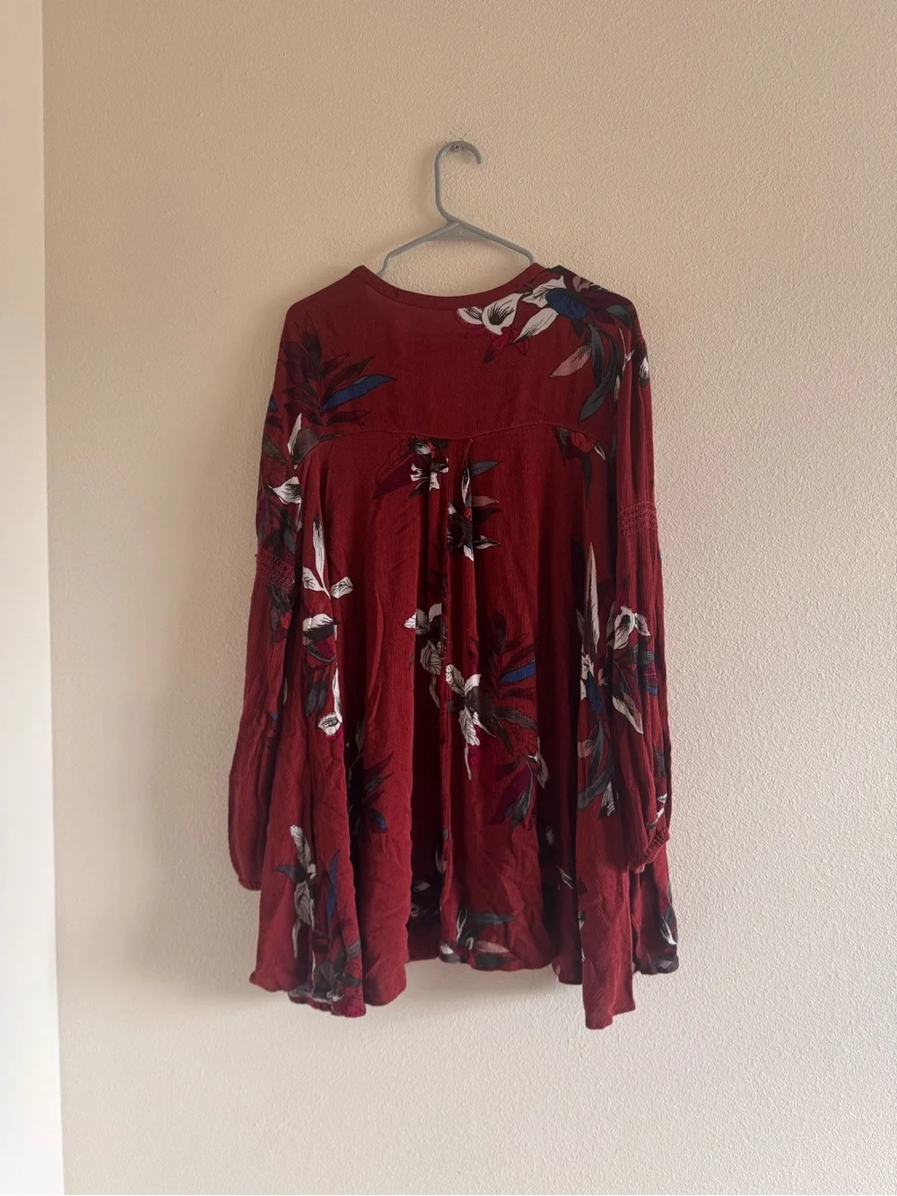 Free People Wine Floral Tie-Neck Tunic